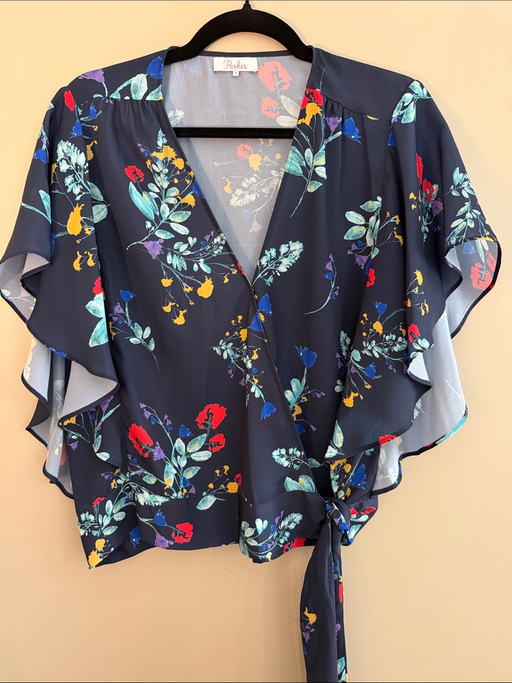 Parker Navy Floral Wrap Top Size Medium